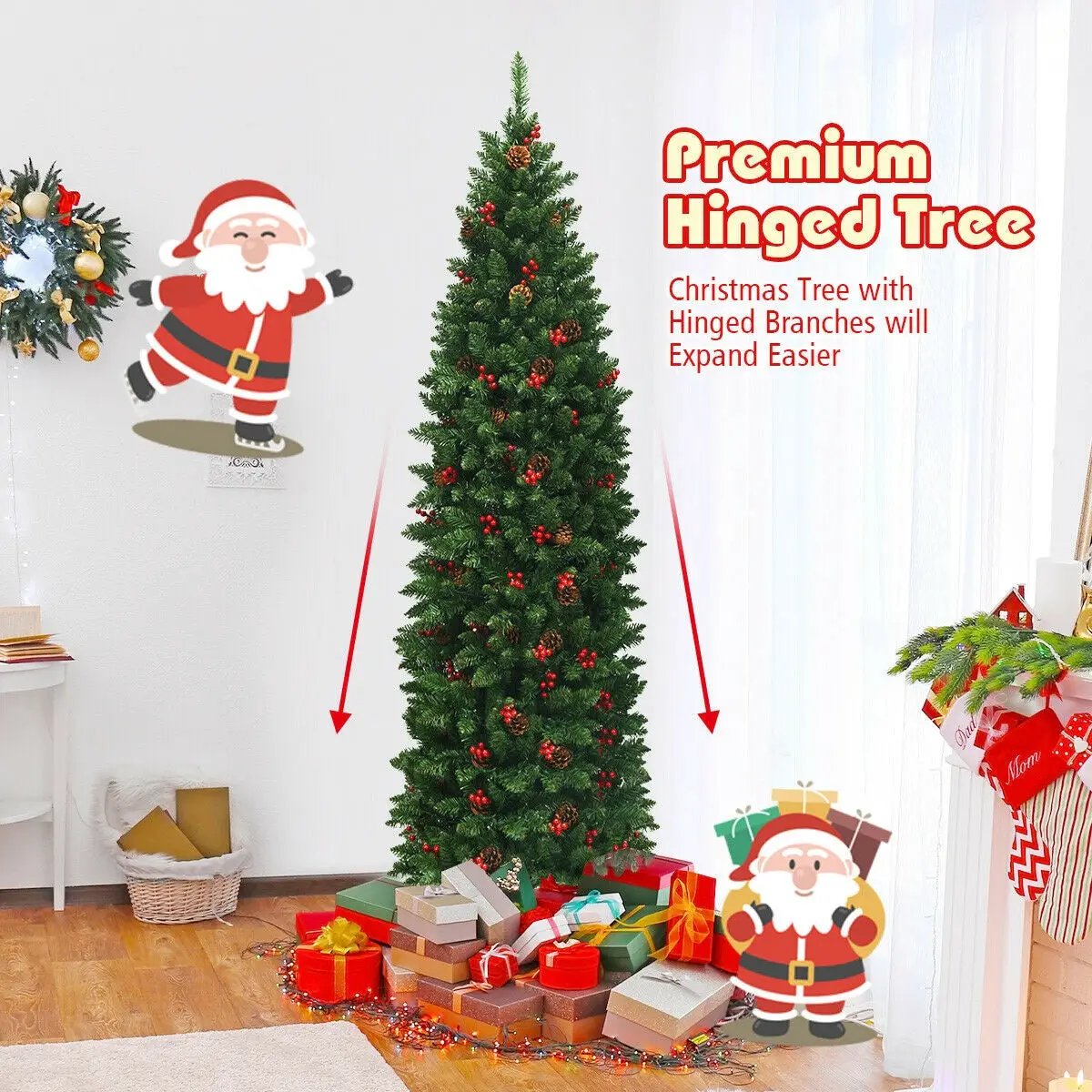 6.5 Feet Pre-lit Hinged Pencil Christmas Tree by DirectDeals