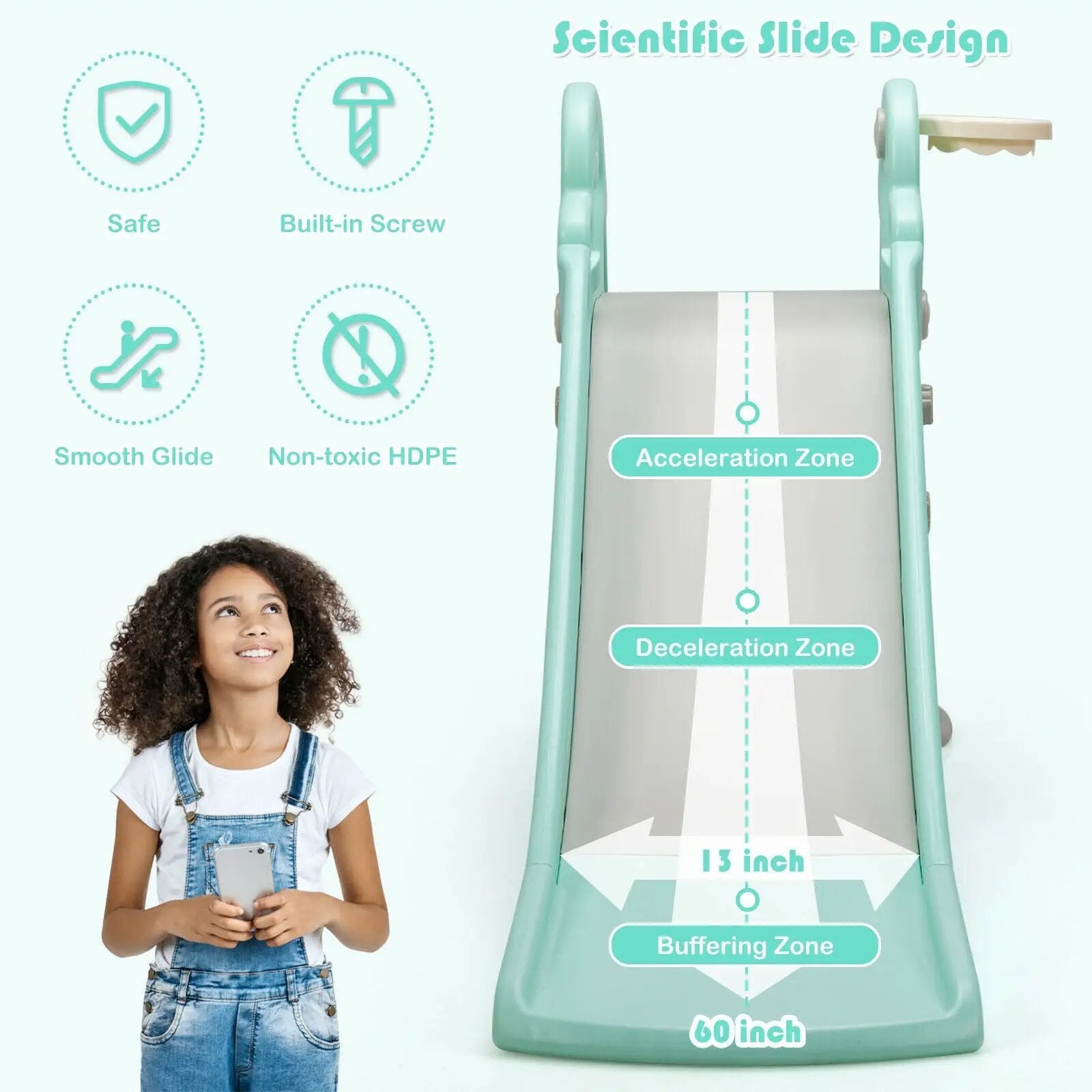 3-in-1 Kids Climber Slide Play Set with Basketball Hoop and Ball by DirectDeals