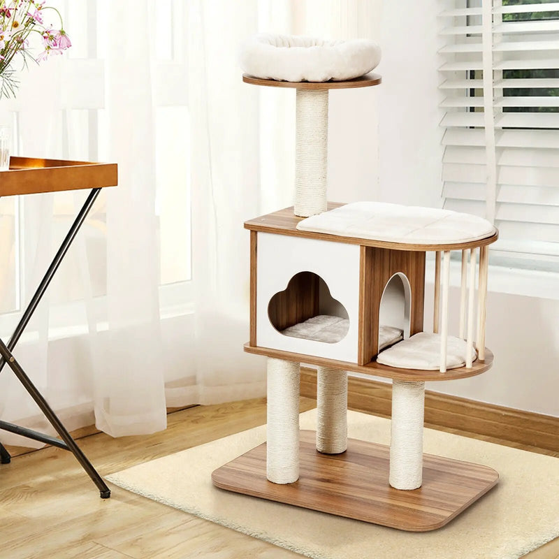 46 Inch Wooden Cat Activity Tree with Platform and Cushions by DirectDeals