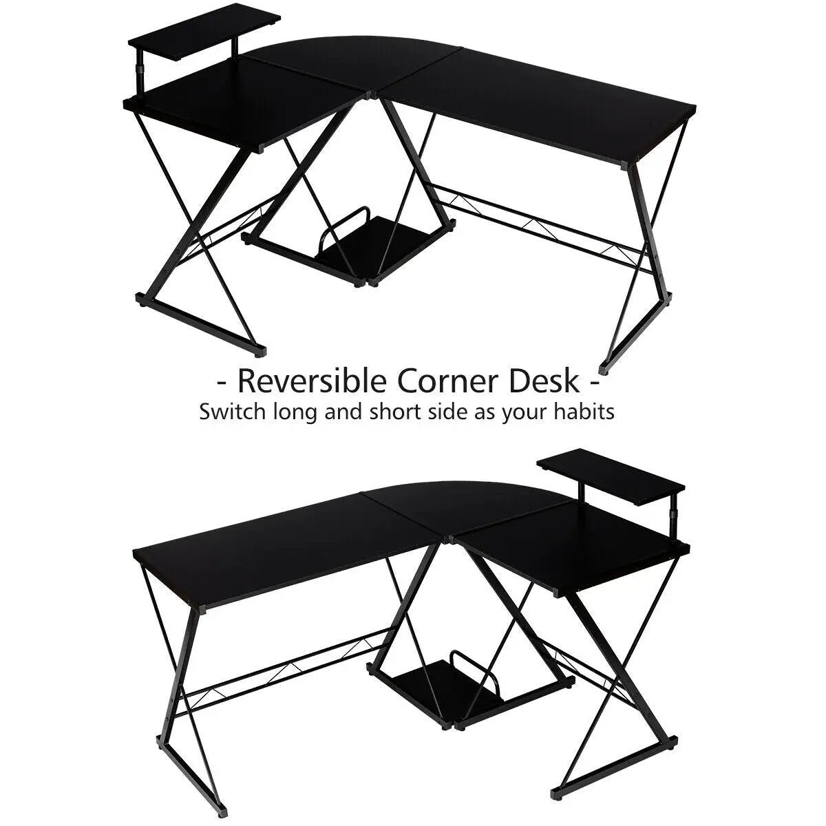 L-Shaped Desk Reversible Corner Computer Desk with Movable Shelf and CPU Stand by DirectDeals