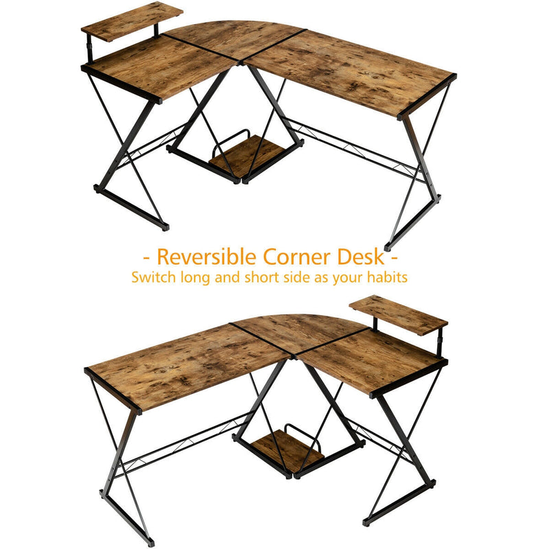L-Shaped Desk Reversible Corner Computer Desk with Movable Shelf and CPU Stand by DirectDeals