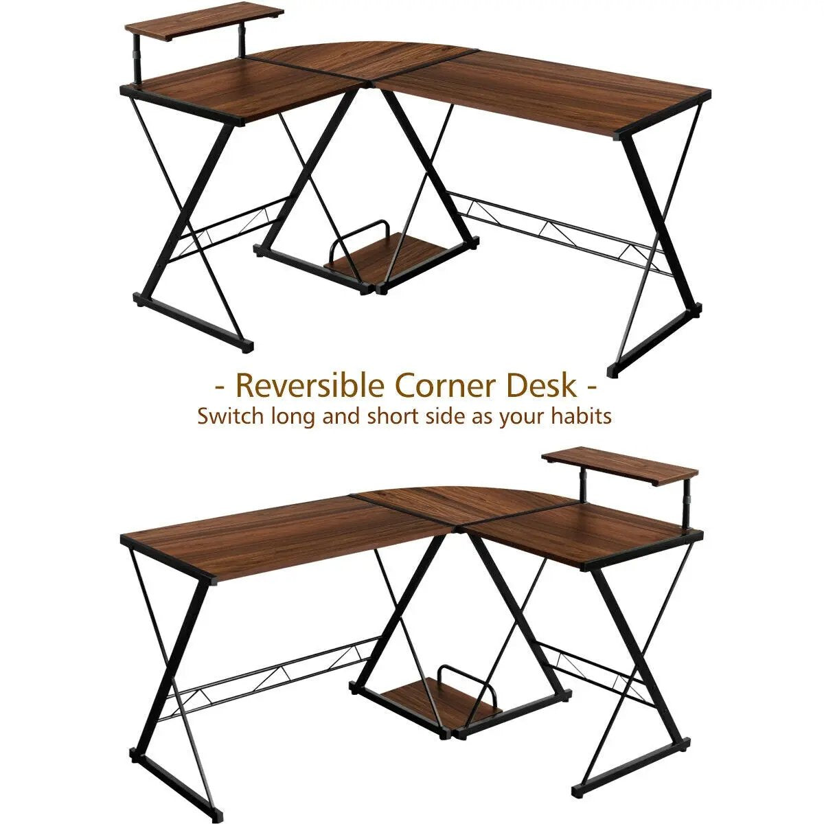 L-Shaped Desk Reversible Corner Computer Desk with Movable Shelf and CPU Stand by DirectDeals