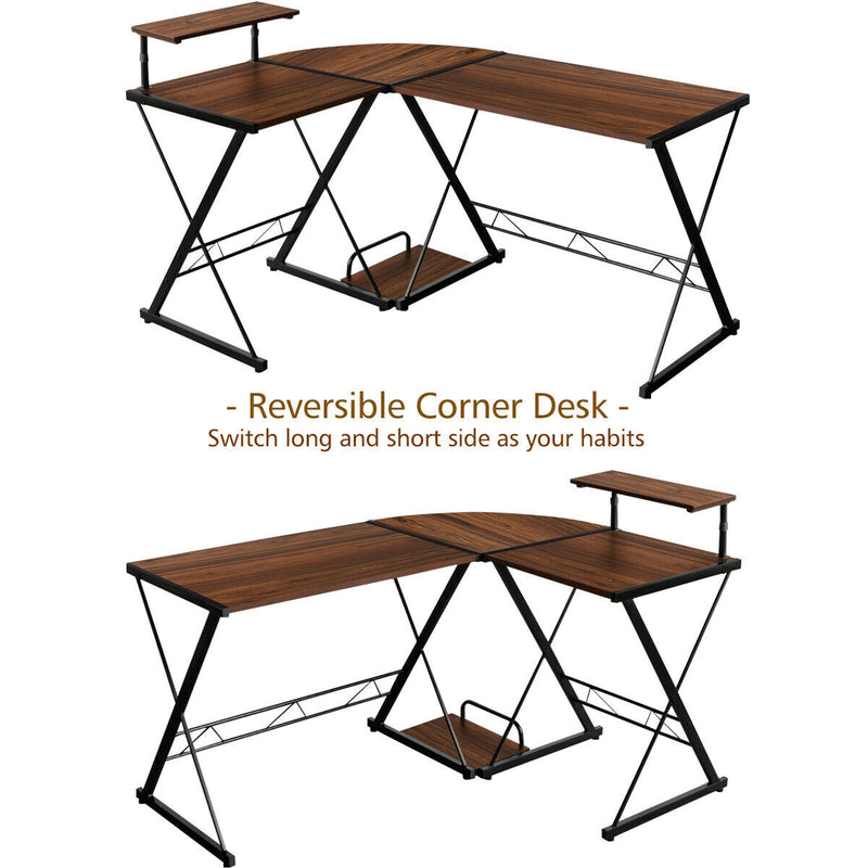 L-Shaped Desk Reversible Corner Computer Desk with Movable Shelf and CPU Stand by DirectDeals