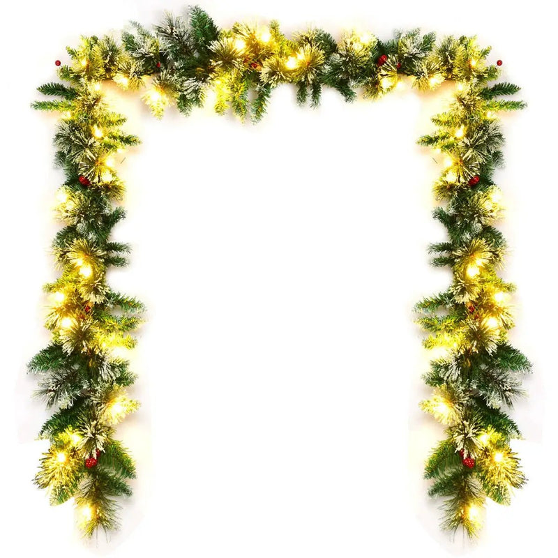 9 Feet Pre-lit Snow Flocked Tips Christmas Garland with Red Berries by DirectDeals