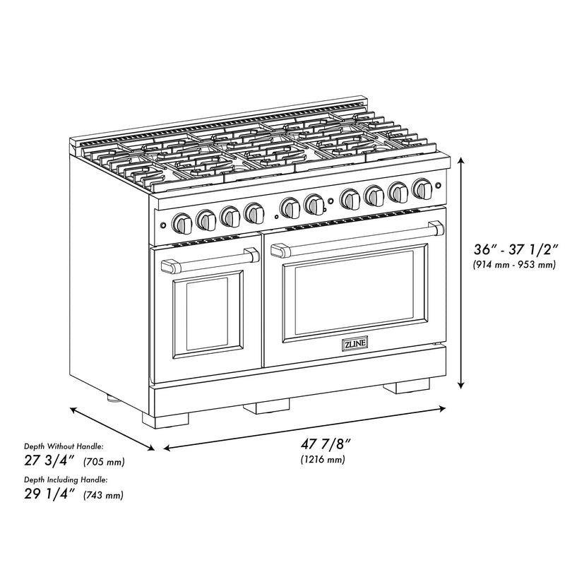 ZLINE 48"Paramount Dual Fuel Range Black Stainless Steel, Champagne Bronze SDRBZ-48-CB by Farmhouse Kitchen and Bath