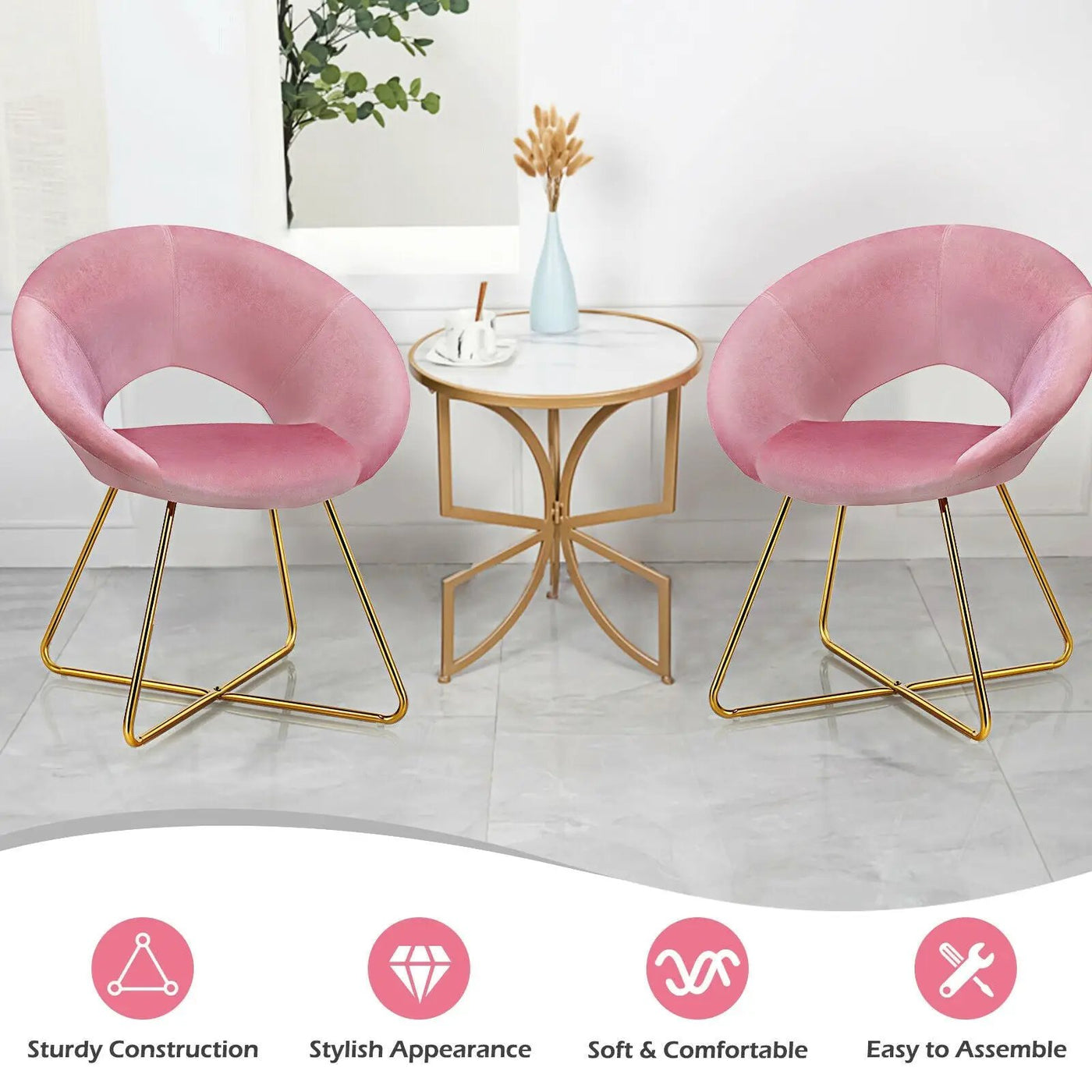Modern Accent Velvet Dining Arm Chair with Golden Metal Legs and Soft Cushion by DirectDeals