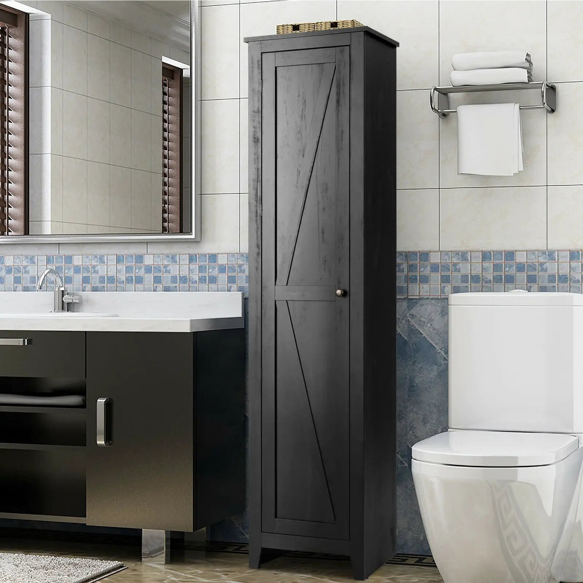 Linen Tower Bathroom Storage Cabinet Tall Slim Side Organizer with Shelf by DirectDeals