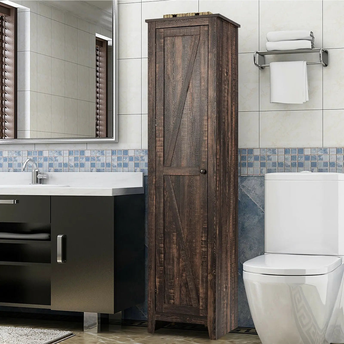 Linen Tower Bathroom Storage Cabinet Tall Slim Side Organizer with Shelf by DirectDeals