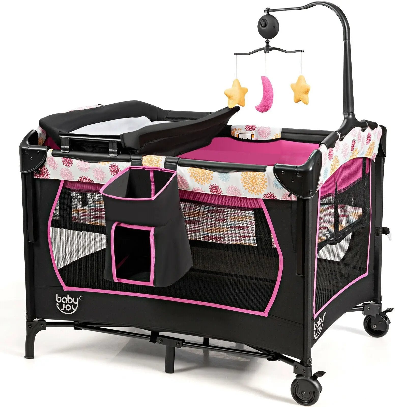3-in-1 Convertible Portable Baby Playard with Music Box and Wheel and Brakes by DirectDeals