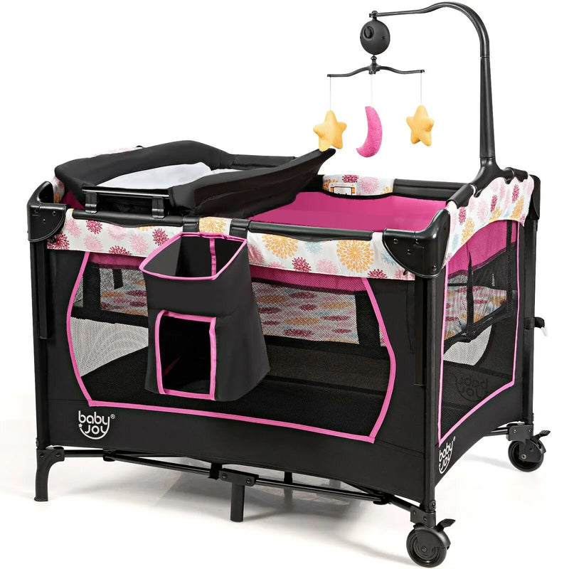 3-in-1 Convertible Portable Baby Playard with Music Box and Wheel and Brakes by DirectDeals