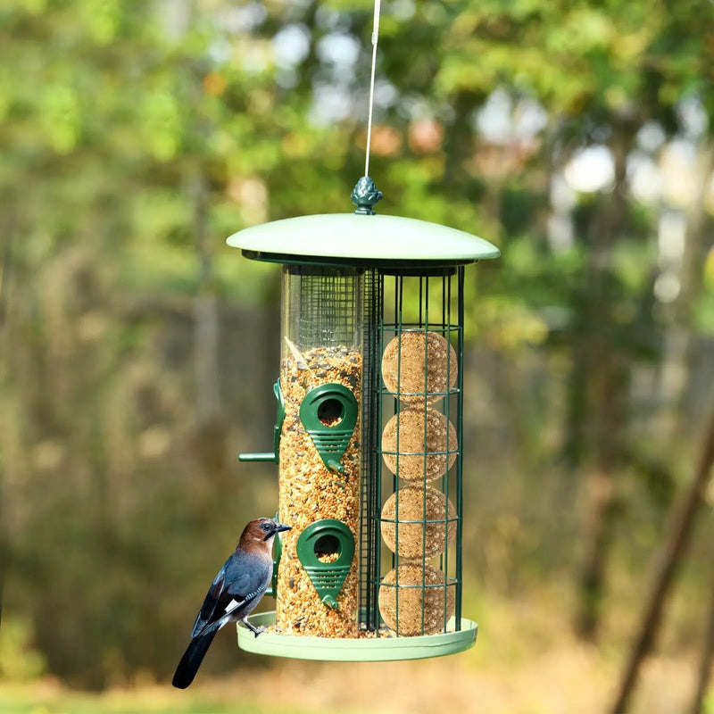 3-in-1 Metal Hanging Wild Bird Feeder with 4 Feeding Ports and Perches by DirectDeals