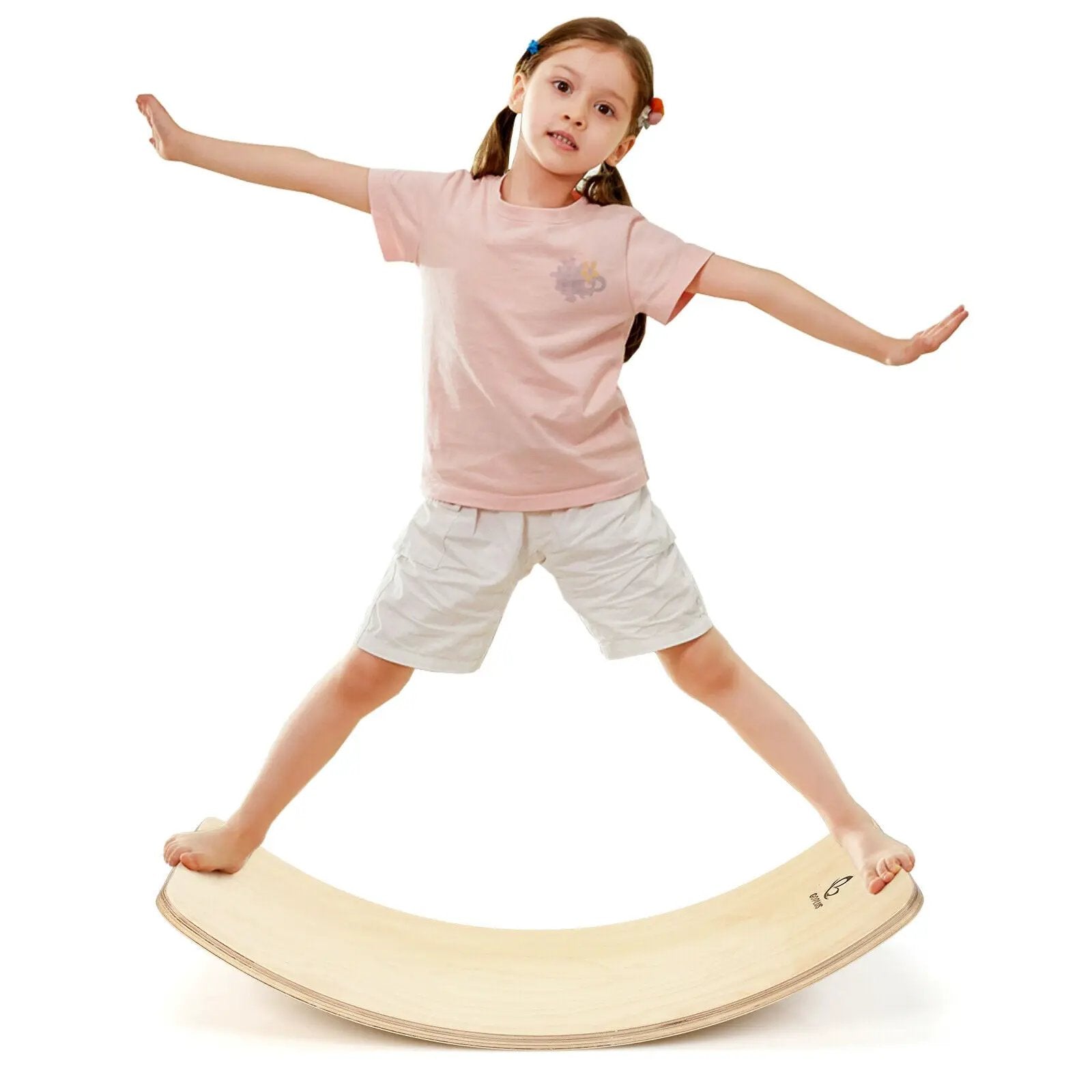 Wooden Wobble Balance Board Kids 35 Inch Rocker Yoga Curvy Board Toy with Felt Layer-Natural by DirectDeals