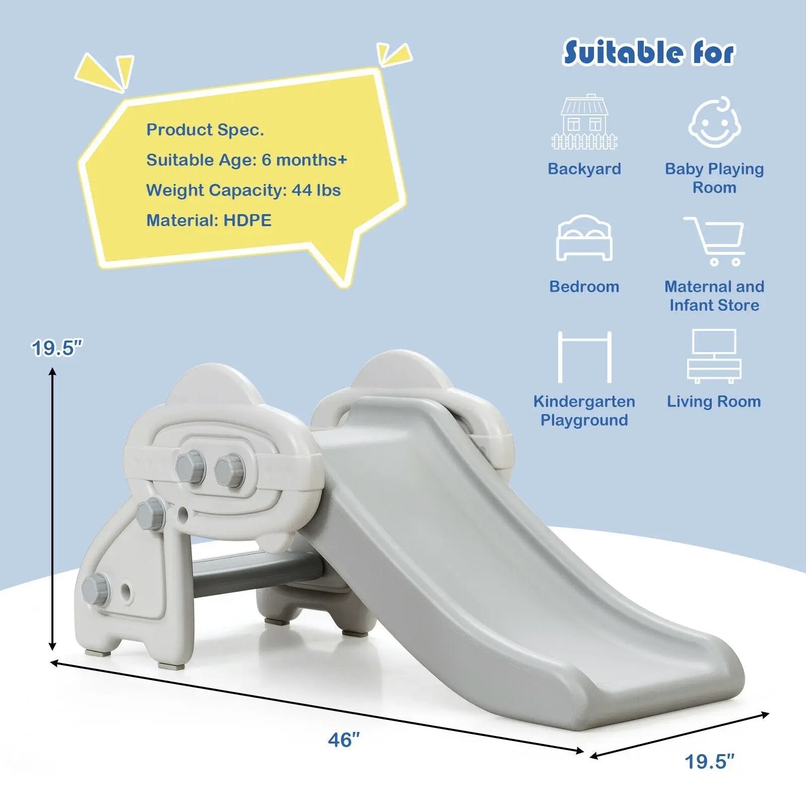 Freestanding Baby Mini Play Climber Slide Set with HDPE anf Anti-Slip Foot Pads by DirectDeals