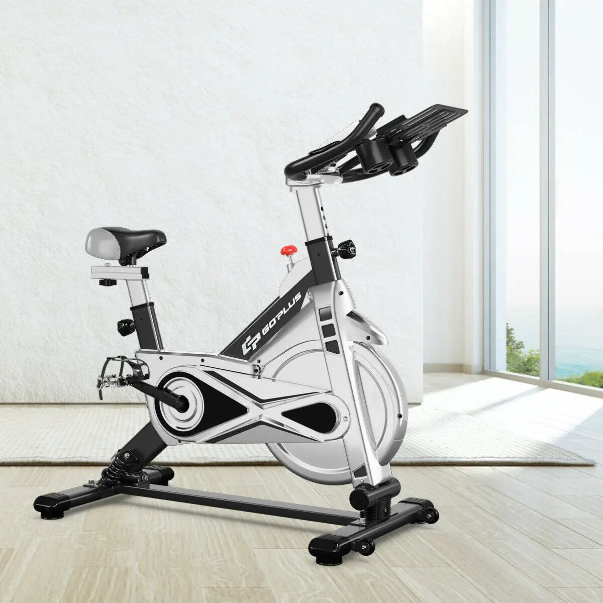Stationary Silent Belt Adjustable Exercise Bike with Phone Holder and Electronic Display by DirectDeals