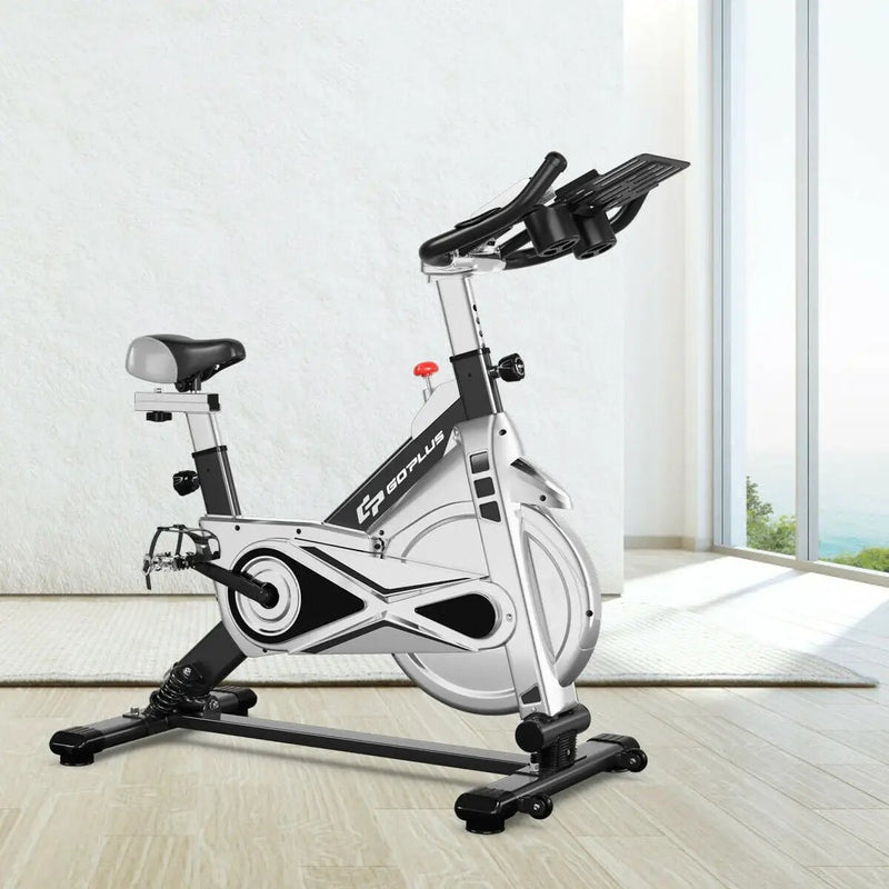Stationary Silent Belt Adjustable Exercise Bike with Phone Holder and Electronic Display by DirectDeals