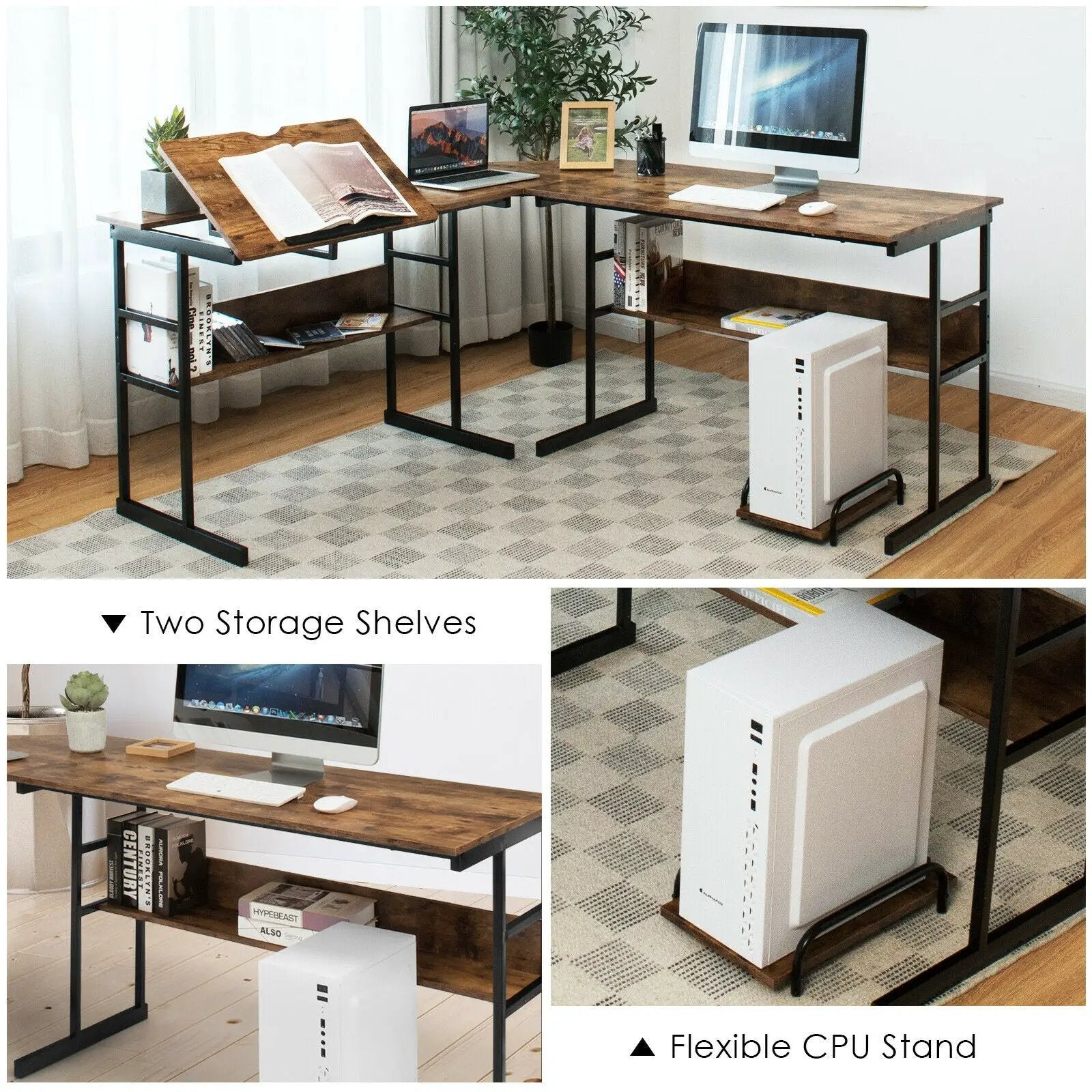 L-Shaped Computer Desk with Tiltable Tabletop by DirectDeals