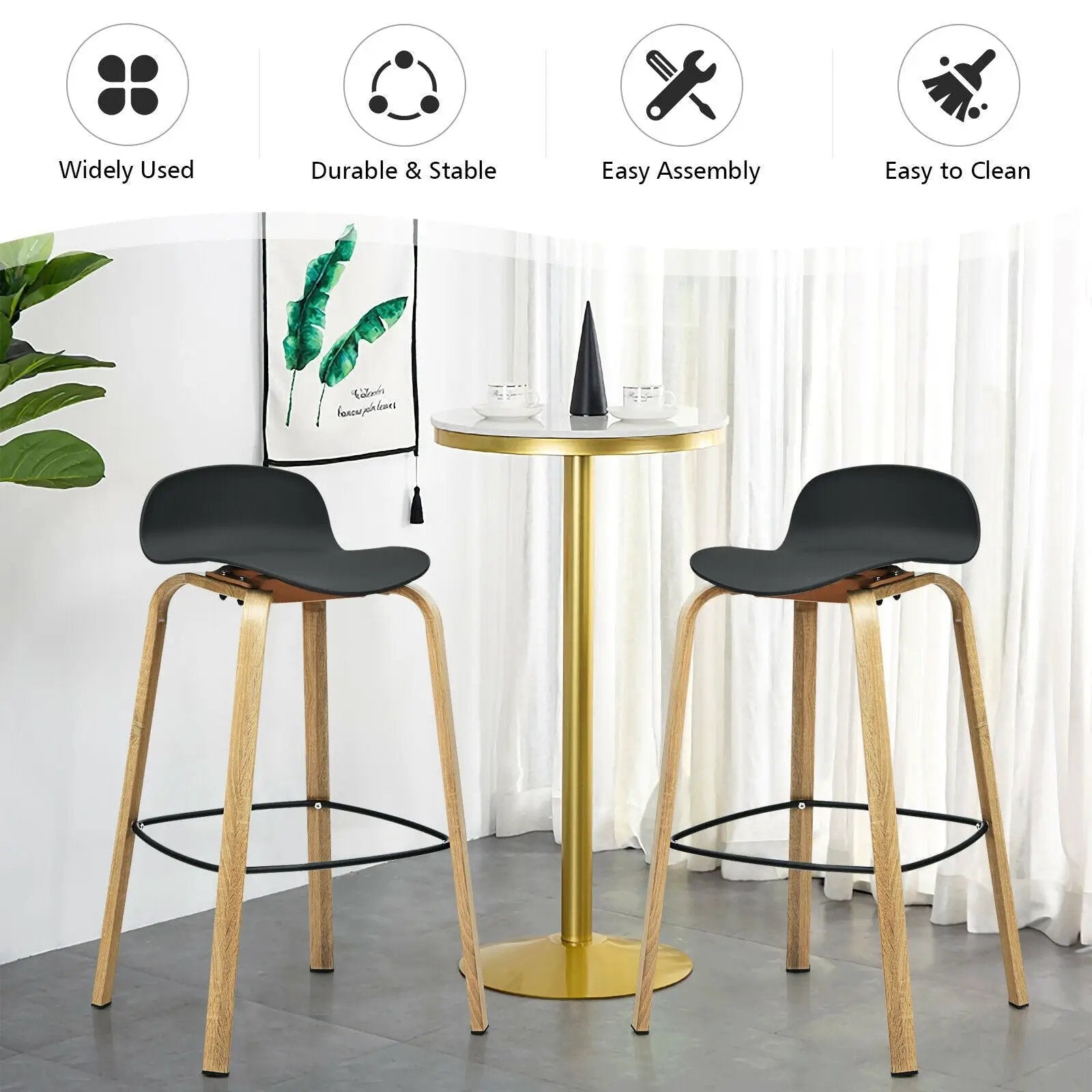 Set of 2 Modern Barstools Pub Chairs with Low Back and Metal Legs by DirectDeals