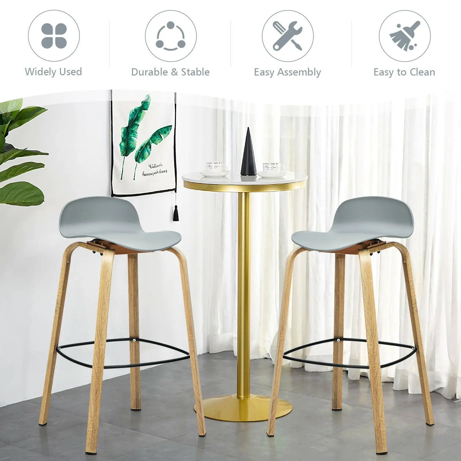 Set of 2 Modern Barstools Pub Chairs with Low Back and Metal Legs by DirectDeals