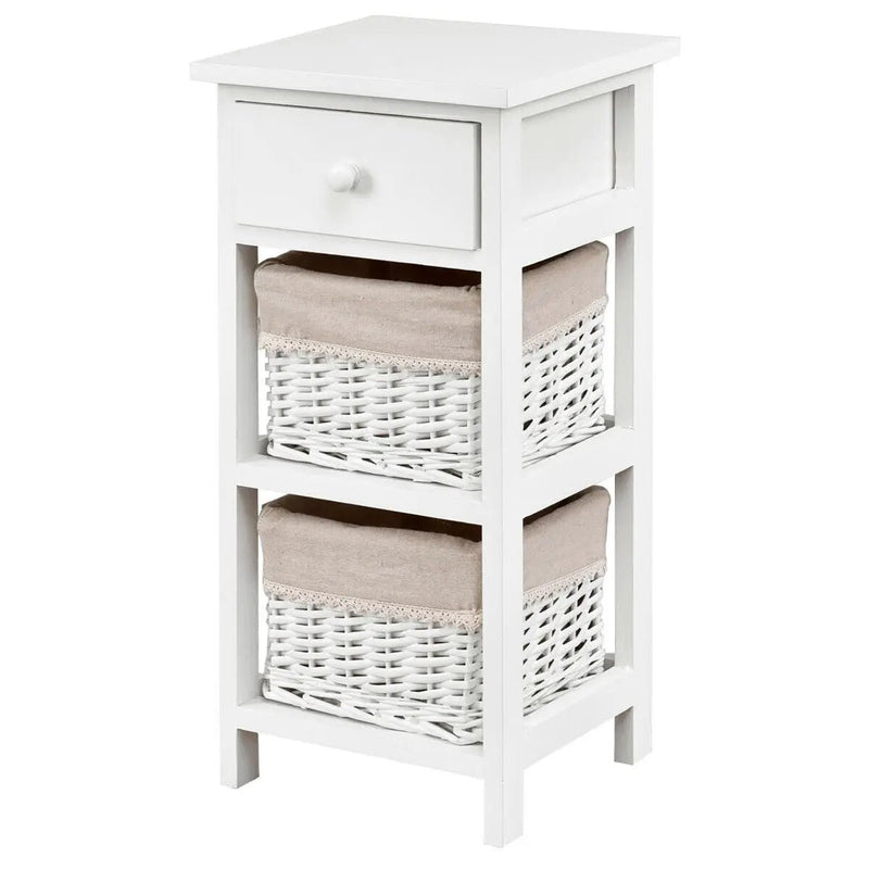 2 Pieces Bedroom Bedside End Table with Drawer Baskets-White by DirectDeals