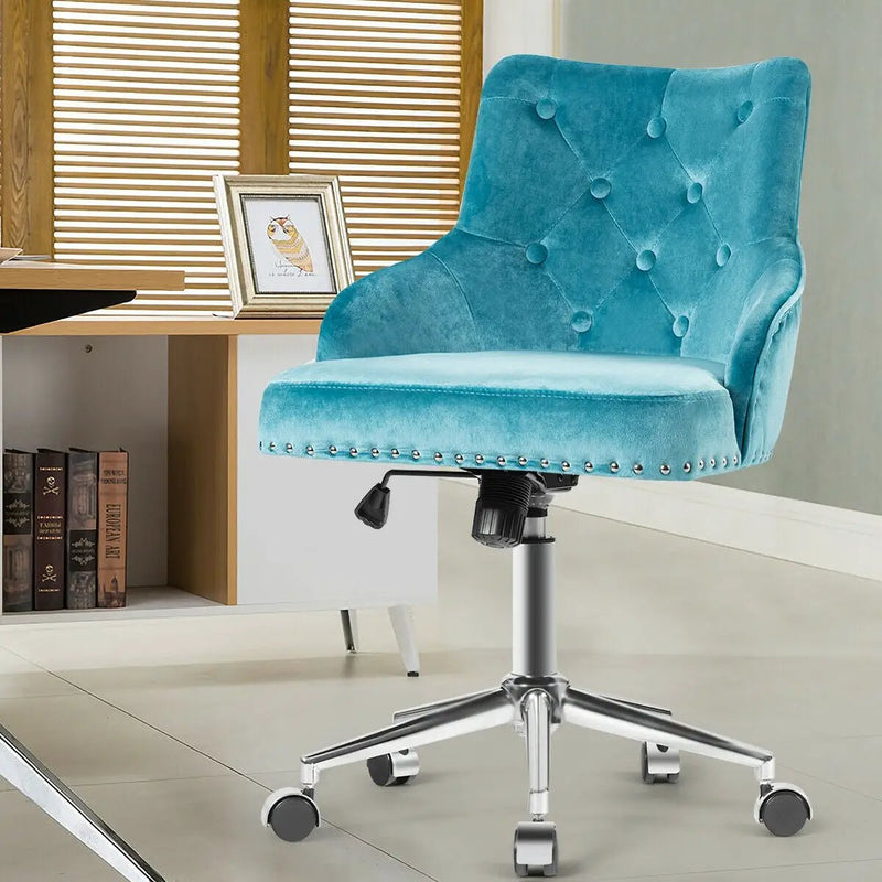 Tufted Upholstered Swivel Computer Desk Chair with Nailed Tri by DirectDeals