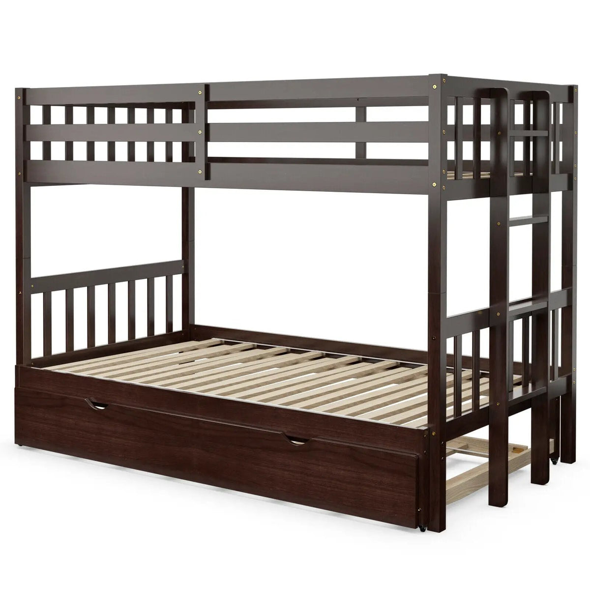 Twin Pull-Out Bunk Bed with Trundle Wooden Ladder by DirectDeals