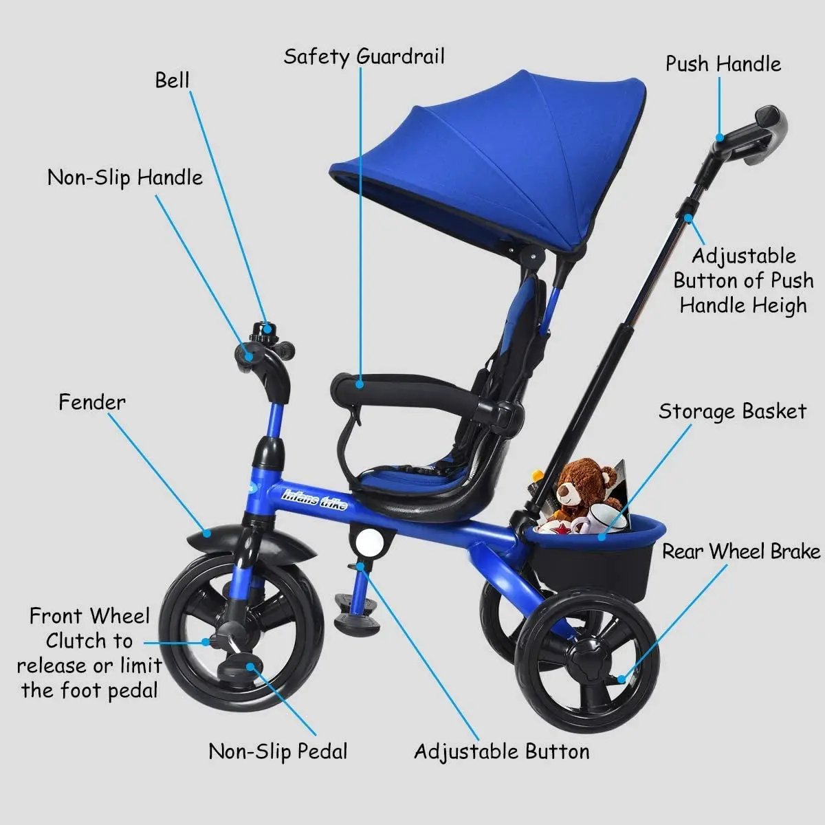 4-in-1 Kids Tricycle with Adjustable Push Handle by DirectDeals