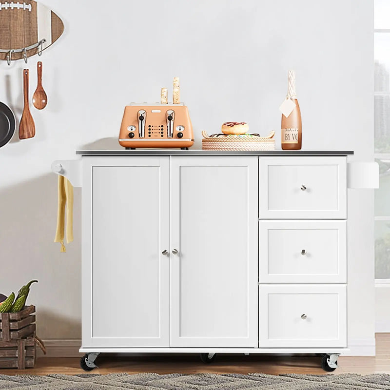 Kitchen Island 2-Door Storage Cabinet with Drawers and Stainless Steel Top by DirectDeals