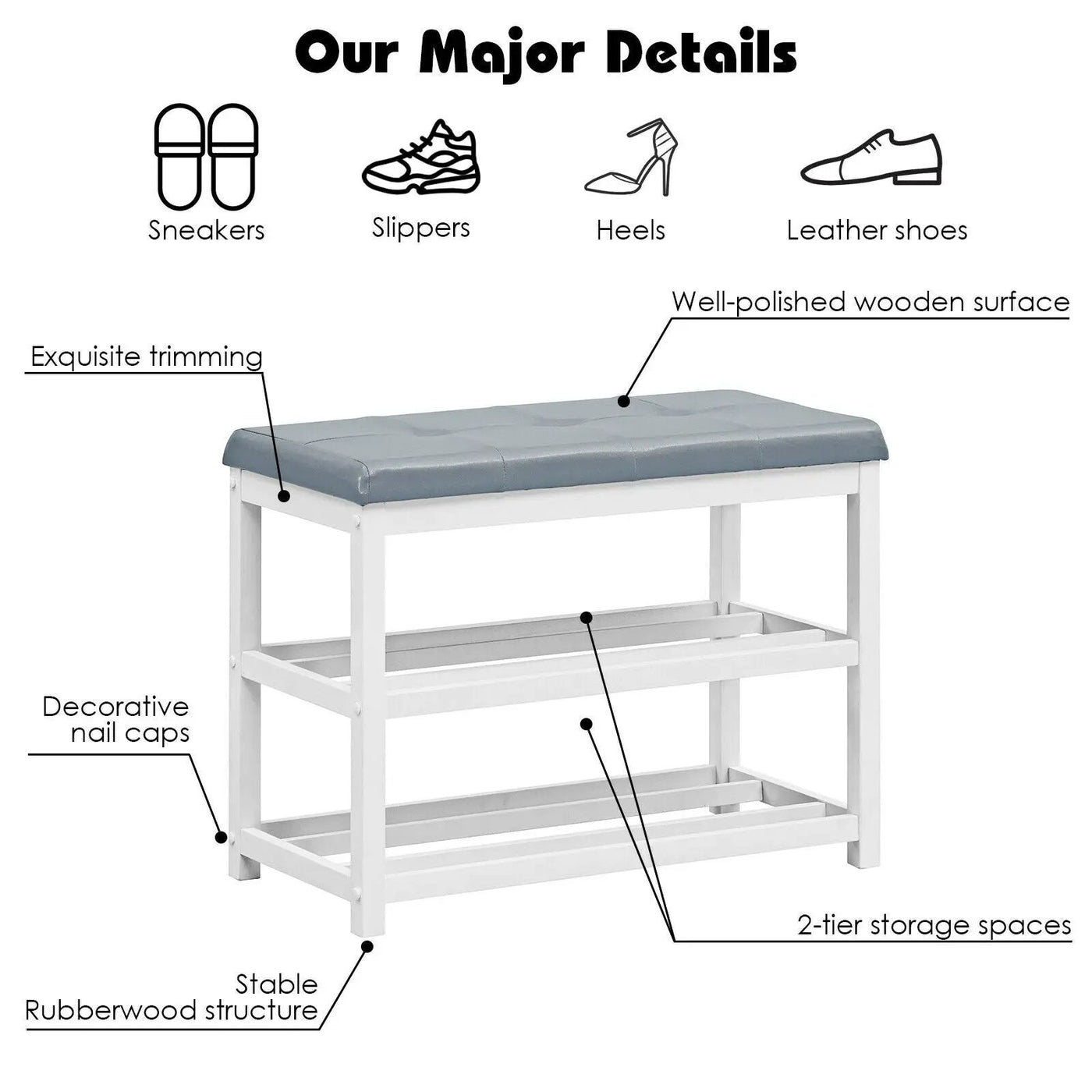 2-Tier Wooden Shoe Rack Bench with Padded Seat by DirectDeals