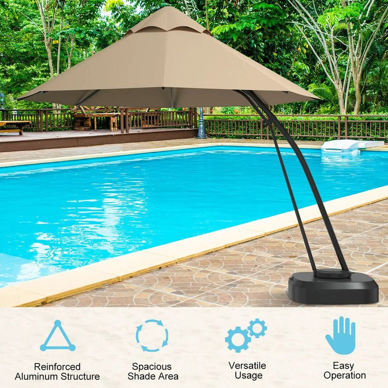 11 Feet Outdoor Cantilever Hanging Umbrella with Base and Wheels by DirectDeals