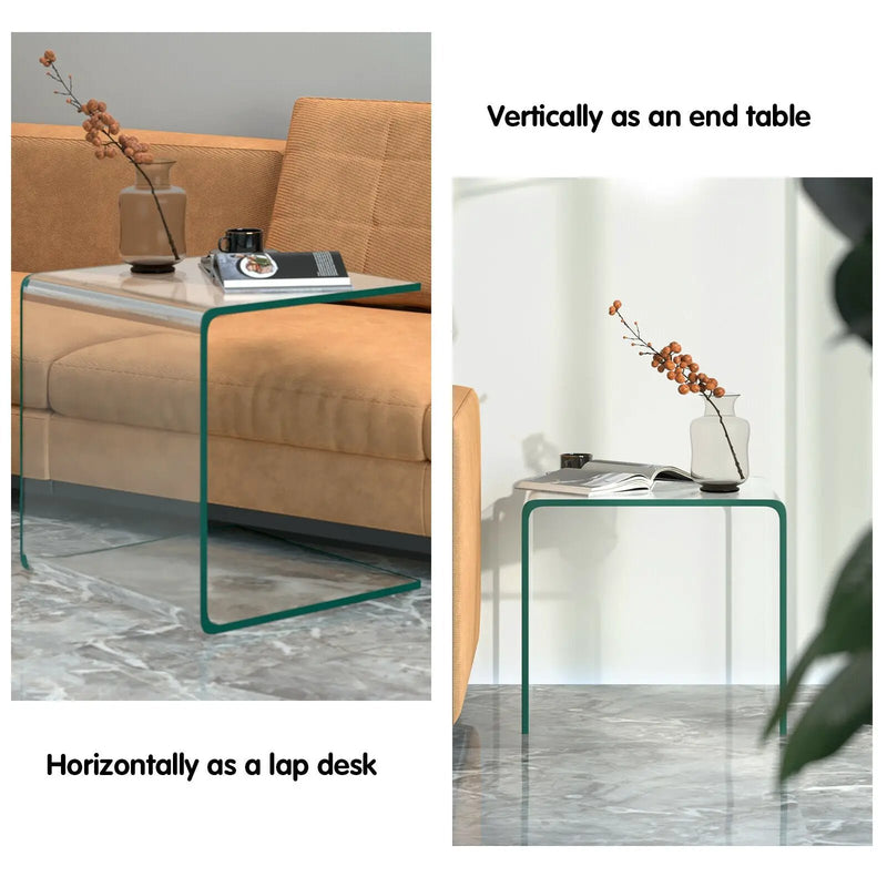 18 x 18 x 16 Inch Tempered Waterfall End Table with non-Slip Pad by DirectDeals
