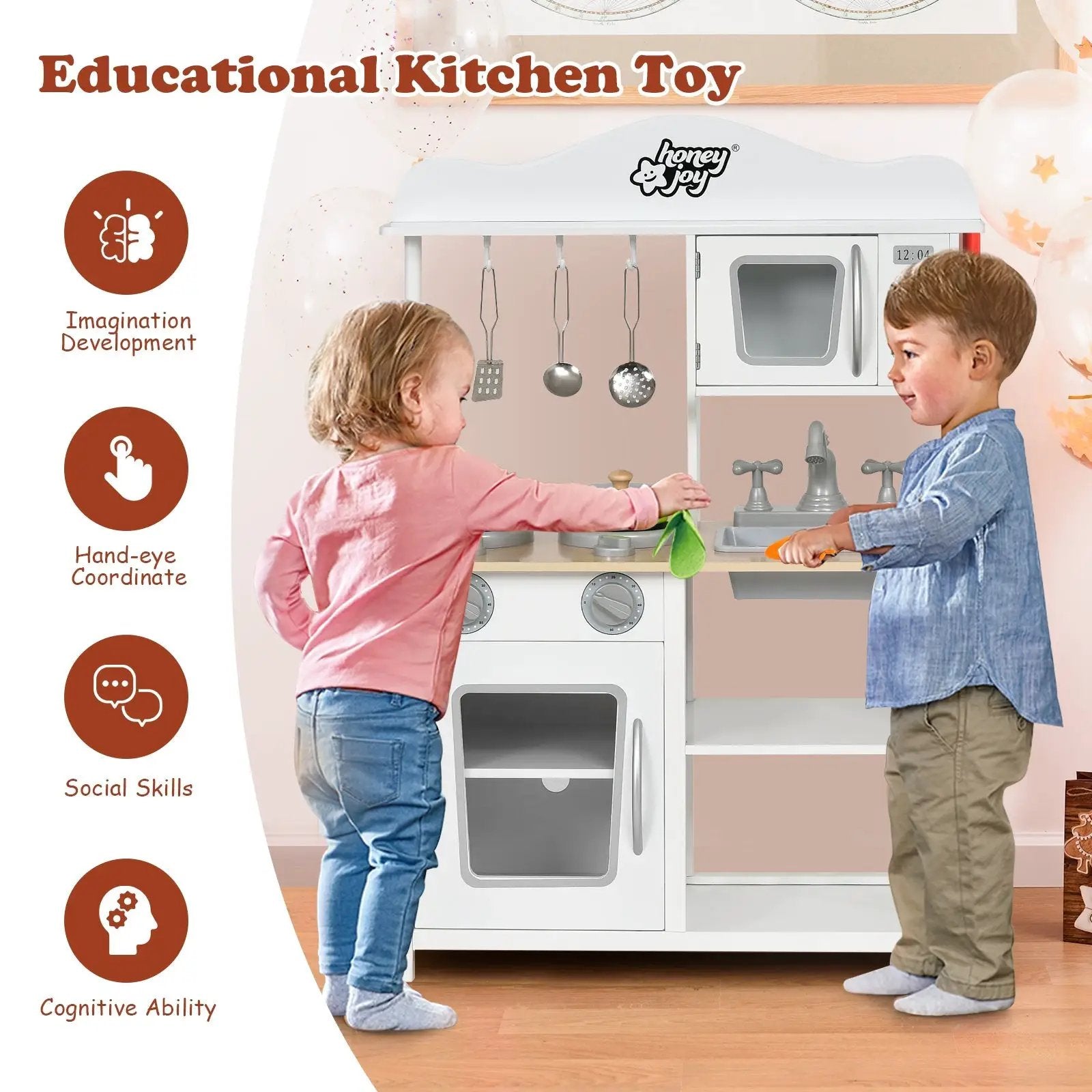 Wooden Pretend Play Kitchen Set for Kids with Accessories and Sink by DirectDeals