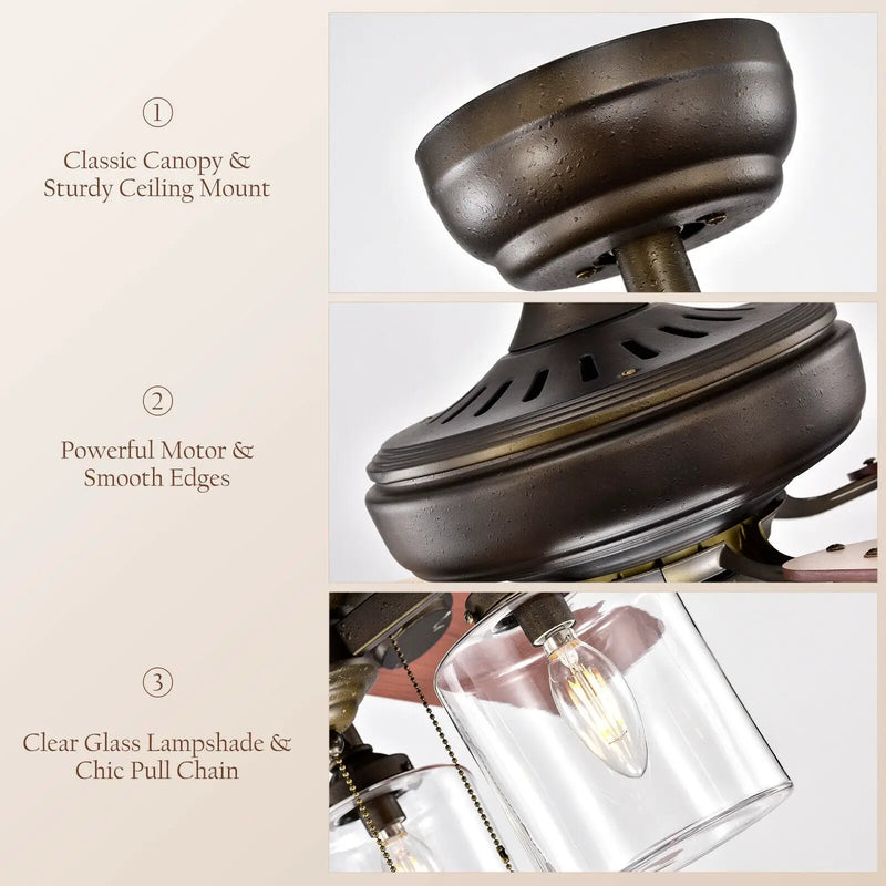 52 Inch Ceiling Fan Light with Pull Chain and 5 Bronze Finished Reversible Blades by DirectDeals