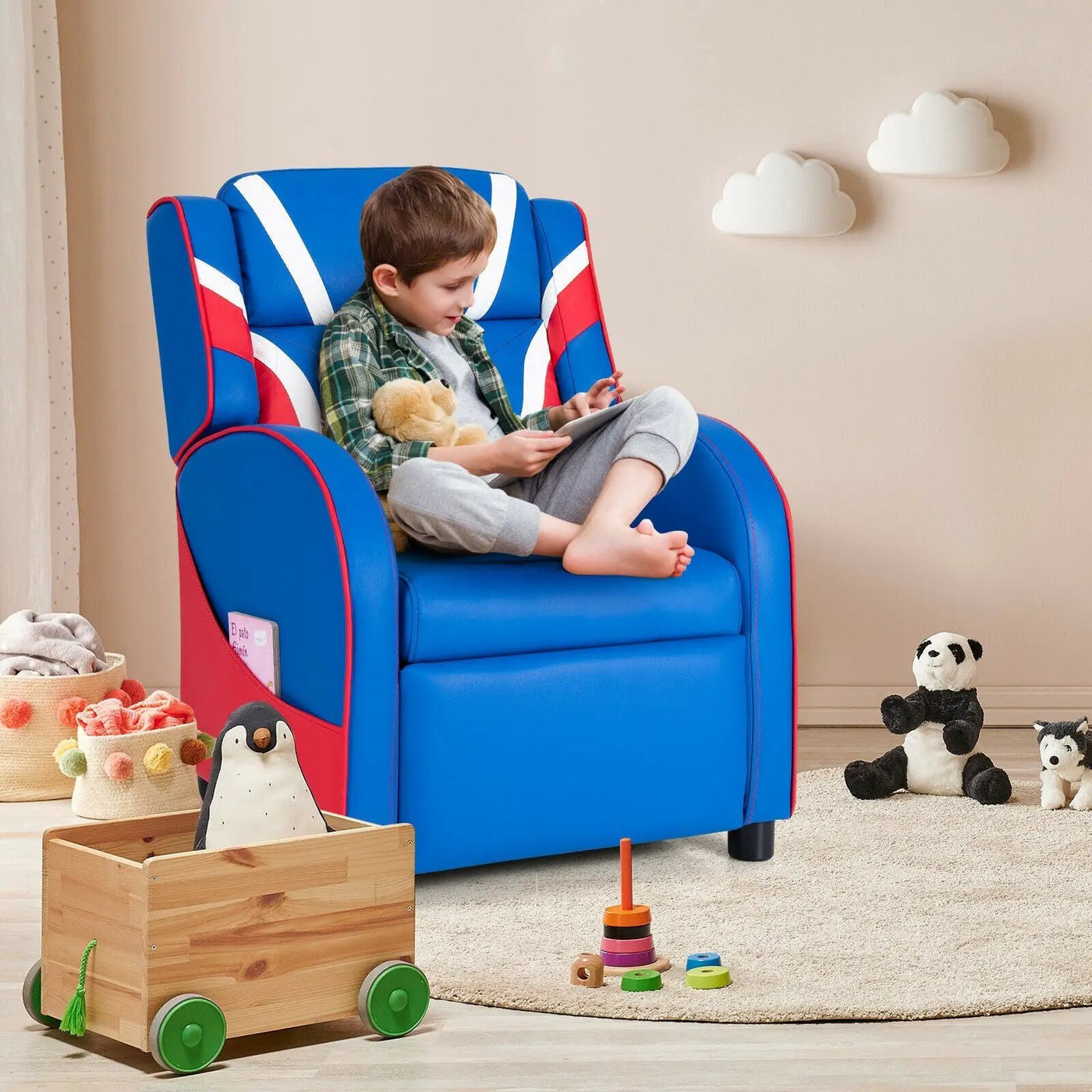 Kids Leather Recliner Chair with Side Pockets by DirectDeals
