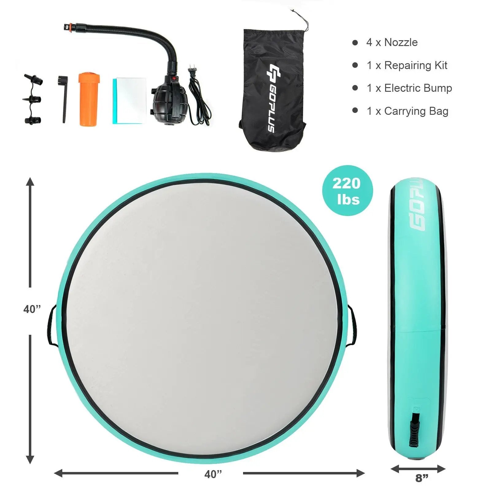 40 Inch Inflatable Round Gymnastic Mat with Electric Pump by DirectDeals