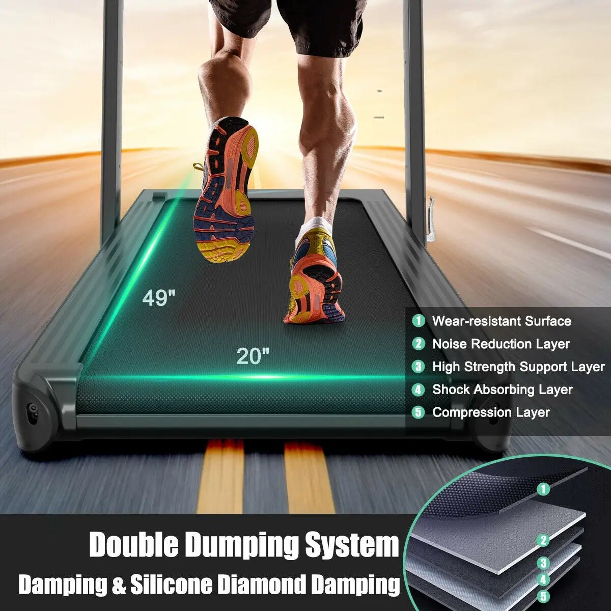4.75HP 2 In 1 Folding Treadmill with Remote APP Control by DirectDeals