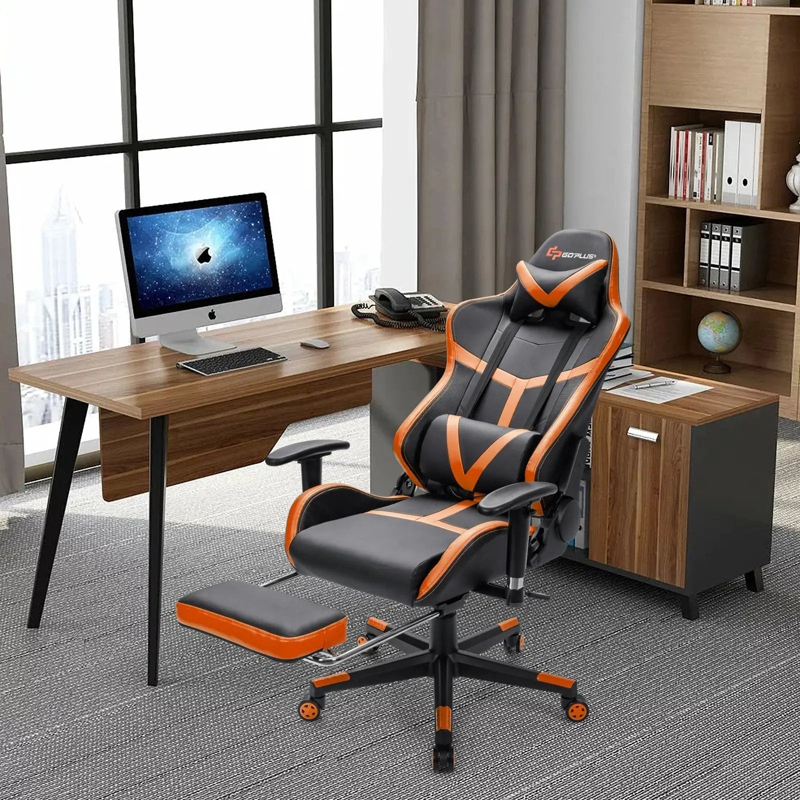 Reclining Racing Chair with Lumbar Support Footrest by DirectDeals