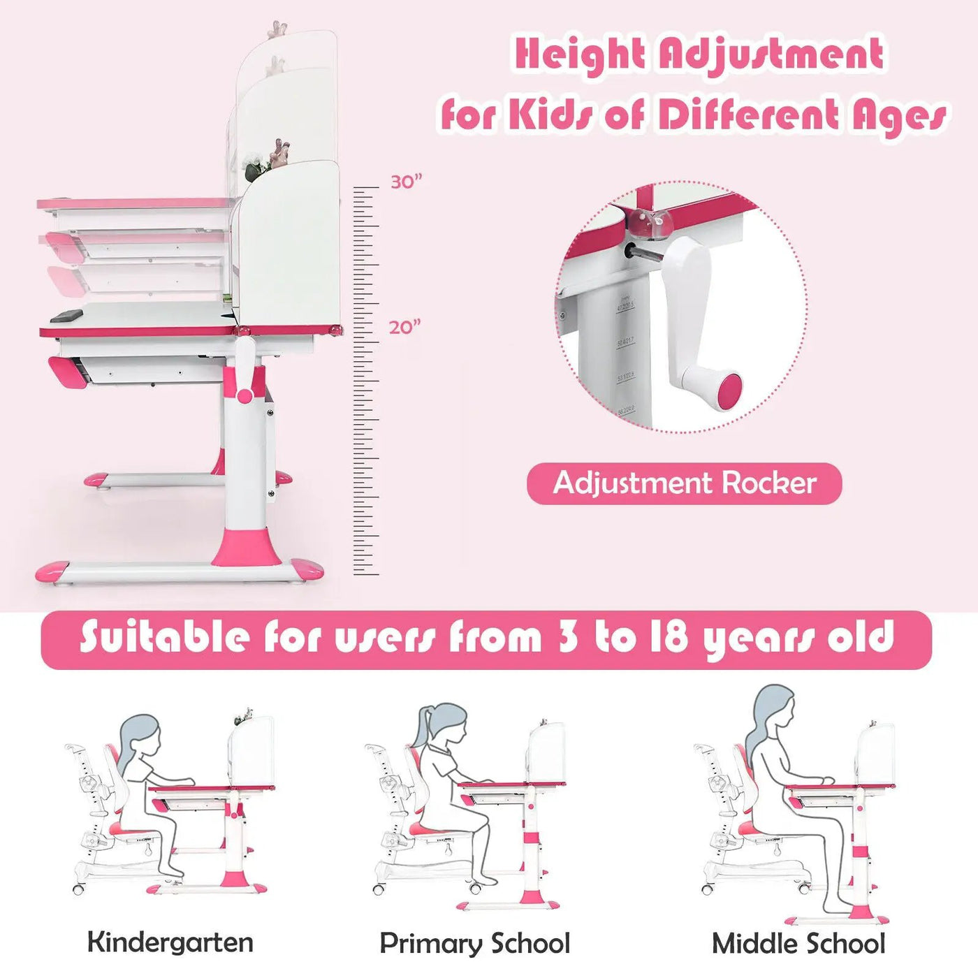 Adjustable Height Study Desk with Drawer and Tilted Desktop for School and Home by DirectDeals
