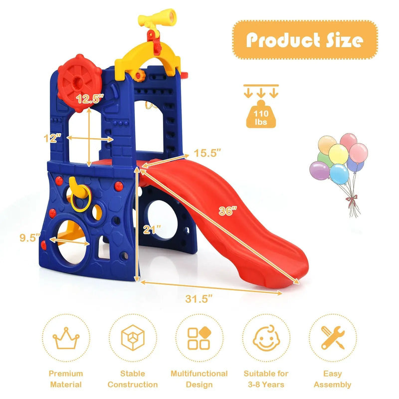 6-in-1 Freestanding Kids Slide with Basketball Hoop and Ring Toss by DirectDeals