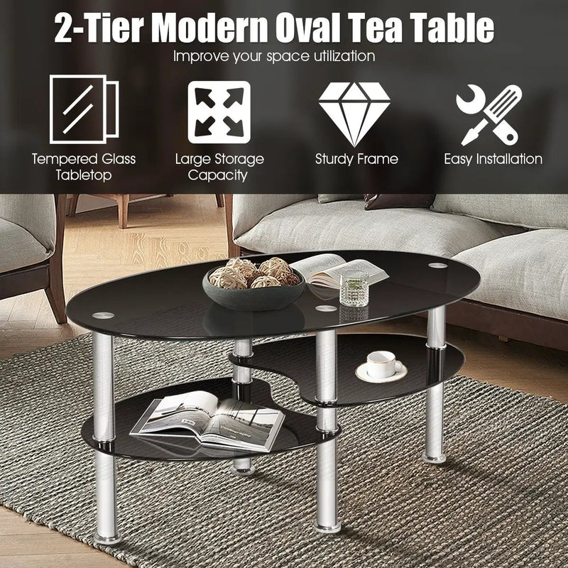Tempered Glass Oval Side Coffee Table by DirectDeals