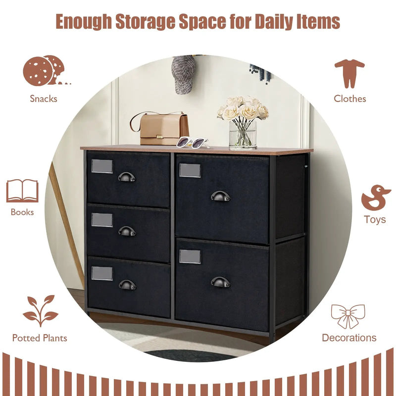 5-Drawer Storage Dresser for Bedroom Closet Entryway-Black by DirectDeals