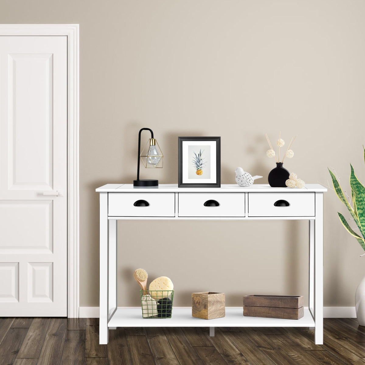 Wooden Console Table with 3 Drawers and 2-Tier Shelves by DirectDeals