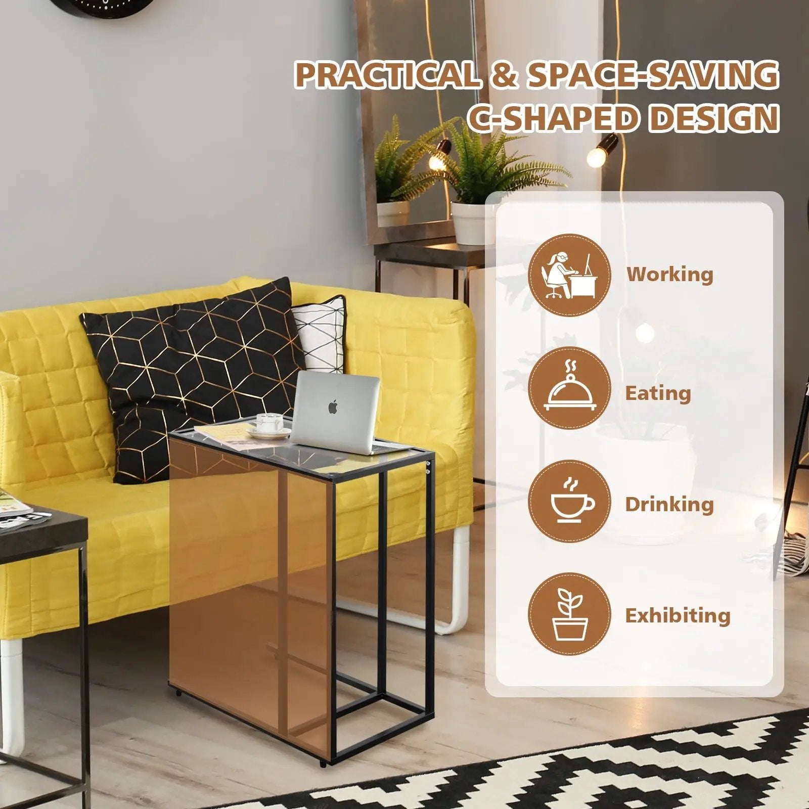 Sofa End Table Coffee Side Table with Glass Top by DirectDeals
