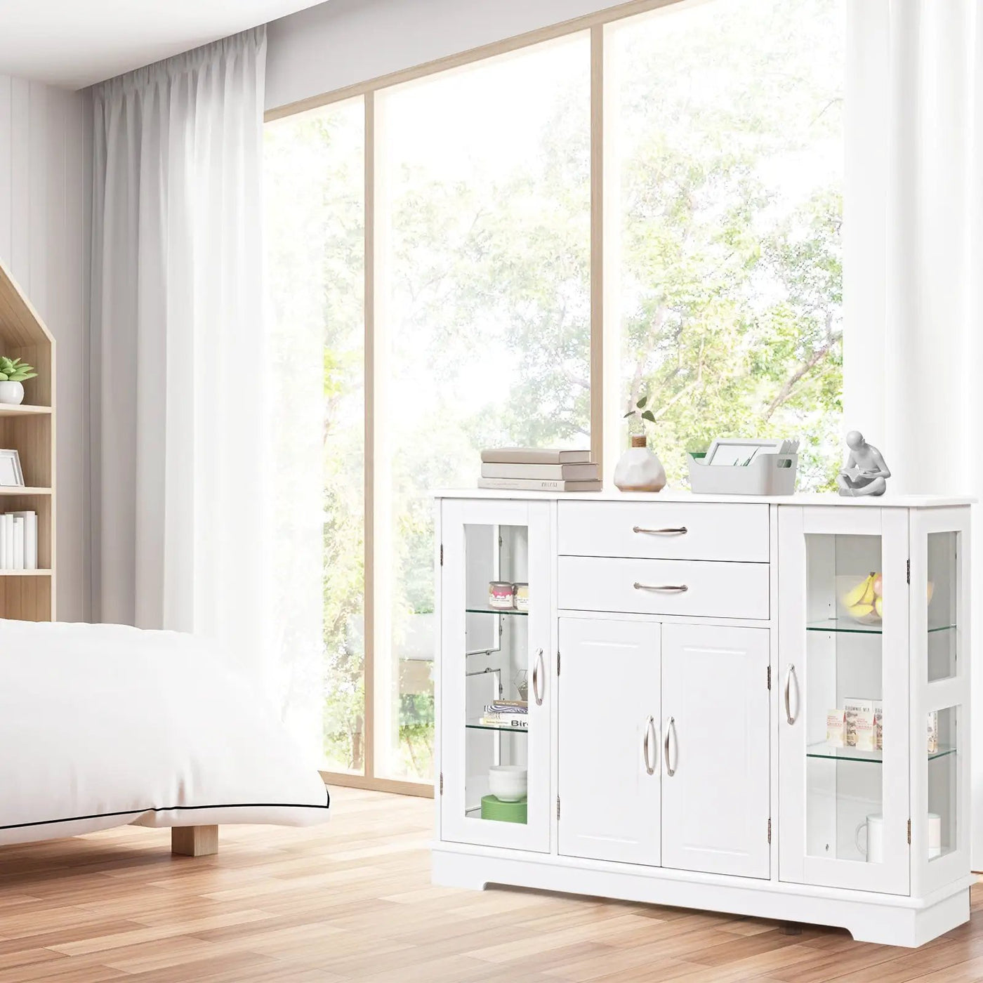 Sideboard Buffet Server Storage Cabinet with 2 Drawers and Glass Doors by DirectDeals
