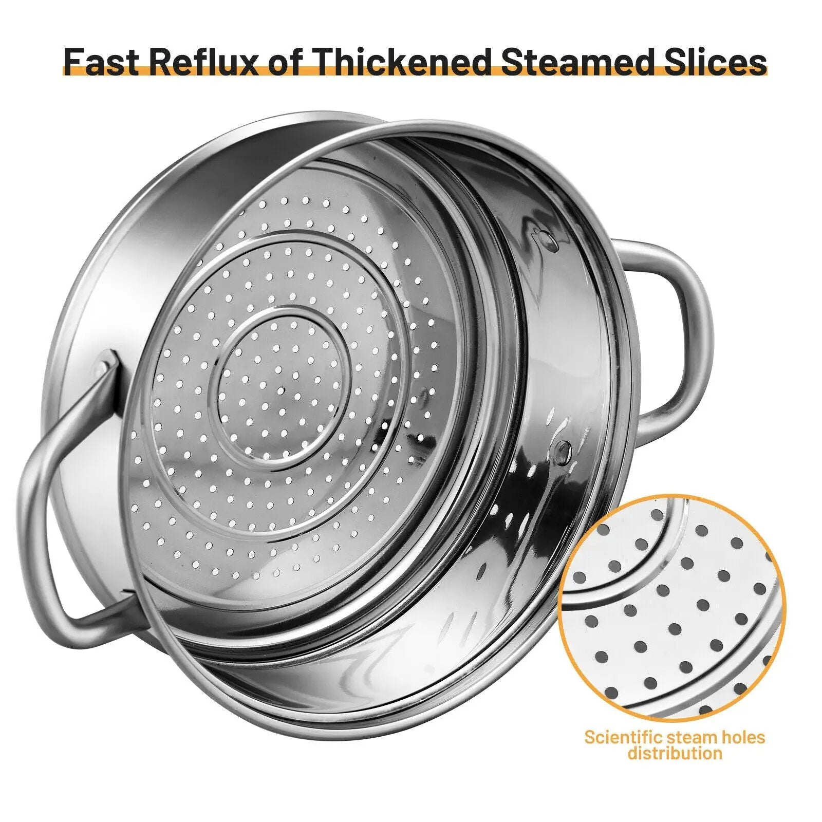 2-Tier Steamer Pot Saucepot Stainless Steel with Tempered Glass Lid by DirectDeals