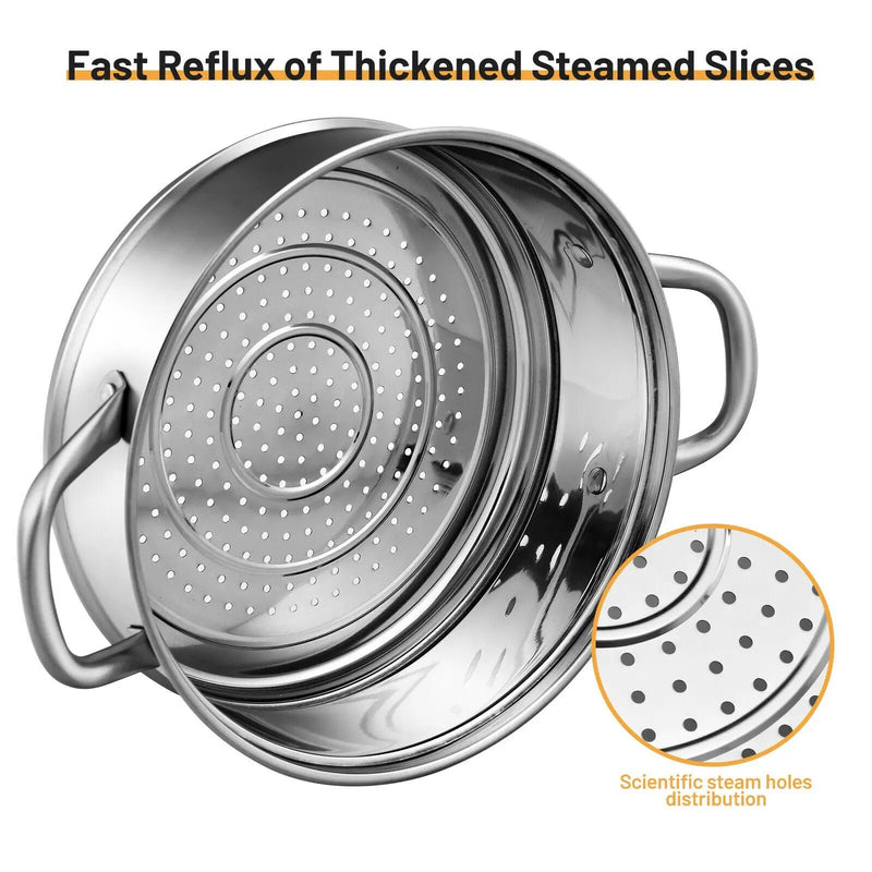2-Tier Steamer Pot Saucepot Stainless Steel with Tempered Glass Lid by DirectDeals