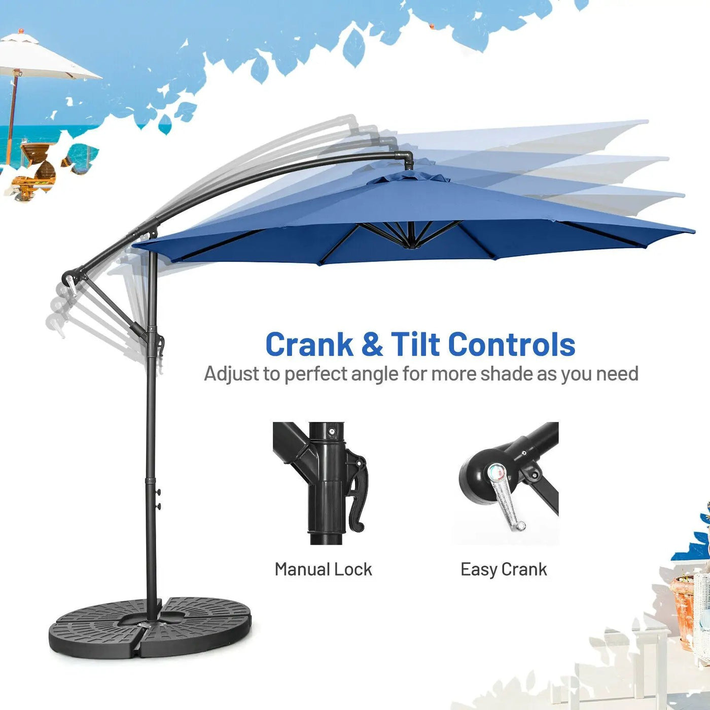 10 Feet Offset Umbrella with 8 Ribs Cantilever and Cross Base by DirectDeals