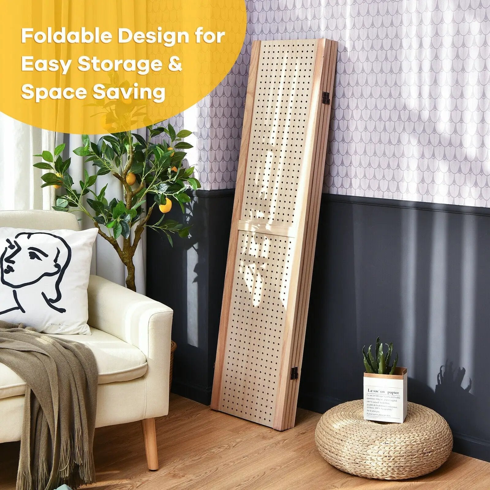4-Panel Pegboard Display 5 Feet Tall Folding Privacy Screen for Craft Display Organized by DirectDeals