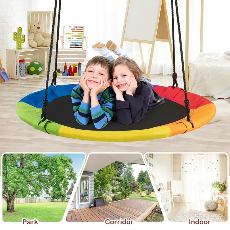 40 Inch 770 lbs Flying Saucer Tree Swing Kids Gift with 2 Tree Hanging Straps-Multicolor by DirectDeals