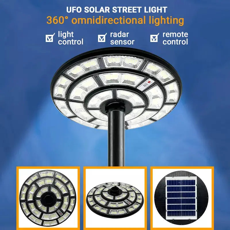 4500W Solar Outdoor Light Round 360° Wide Angle UFO Garden Pole And Wall Street Lights with Remote by Outdoor Solar Outlet