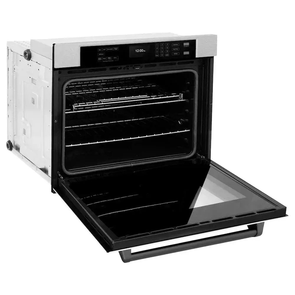 ZLINE 30"Professional True Convection Single Wall Oven, Air Fry, Self Clean, DuraSnow® White Matte, Matte Black WASSZ-WM-30-MB by Farmhouse Kitchen and Bath